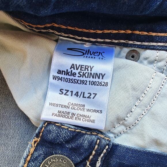 Silver Jeans Co Avery Ankle Skinny Jeans Size 14x L27 Dark Wash Stretch - Picture 3 of 6
